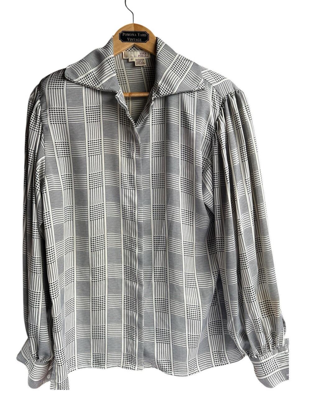 Idee Force Vintage 80s Woman Geometric Black & White Career Blouse Shirt Size 8